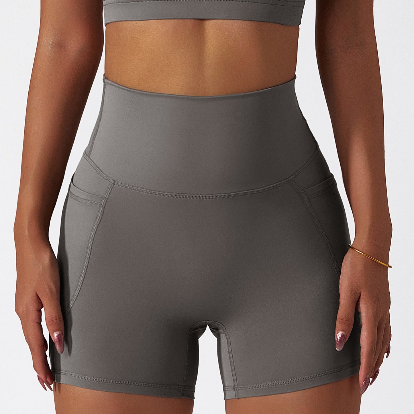 Summer ice silk nude sports shorts quick-drying tight yoga pants pocket breathable cycling running fitness shorts